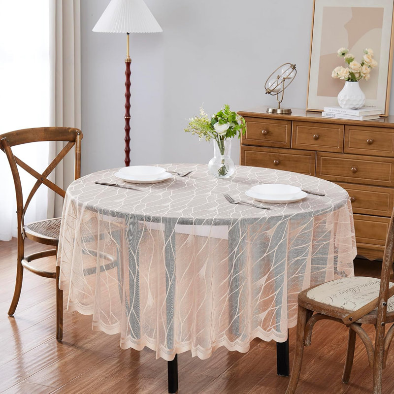 Lace Modern Round Tablecloth With Geometric Moroccan Design in 2 Colors, Gold, 70" Around