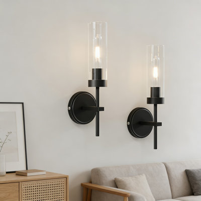 Ensemble de 2 appliques murales rechargeables à piles avec télécommande, lumières murales à intensité variable sans fil pour chambre à coucher, salon, salle de bain, couloir et cage d'escalier