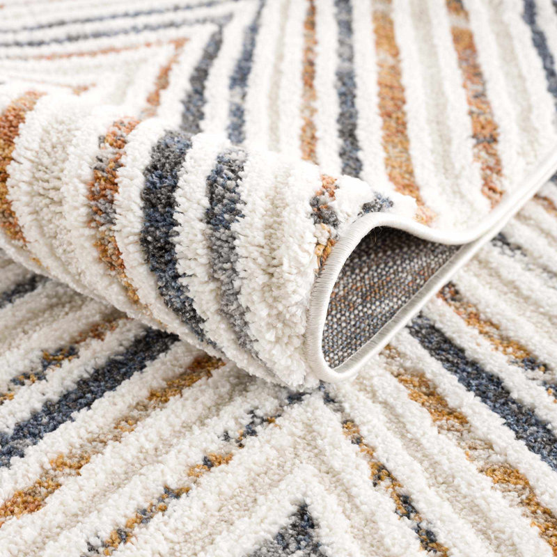 Rectangle Courtdale Chevron Machine Woven Polyester Area Rug in Blue/Brown, Rectangle 5'3" x 7'