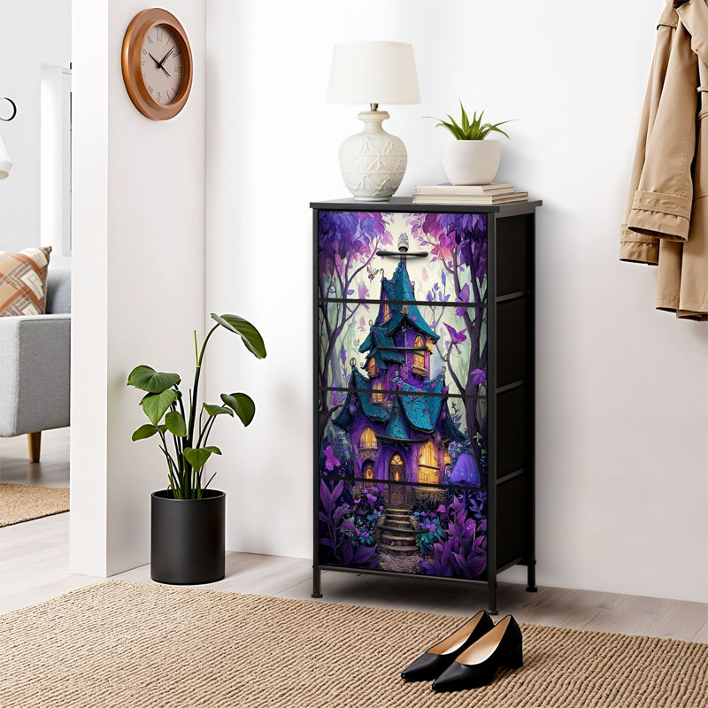 4 Drawer Dresser for Bedroom, Narrow Chest of Drawers, Wooden Top and Study Iron Frame 18"x37.5"-(WxH)