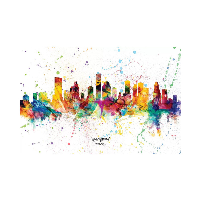 Houston Texas Skyline Splash 1 Piece Wrapped Canvas Wall Art, 101.6 cm H x 66.04 cm W