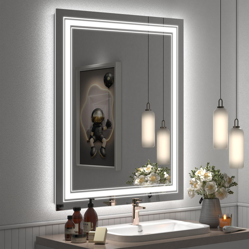 Miroir mural anti-buée, 32 po x 24 po, Blanc 1