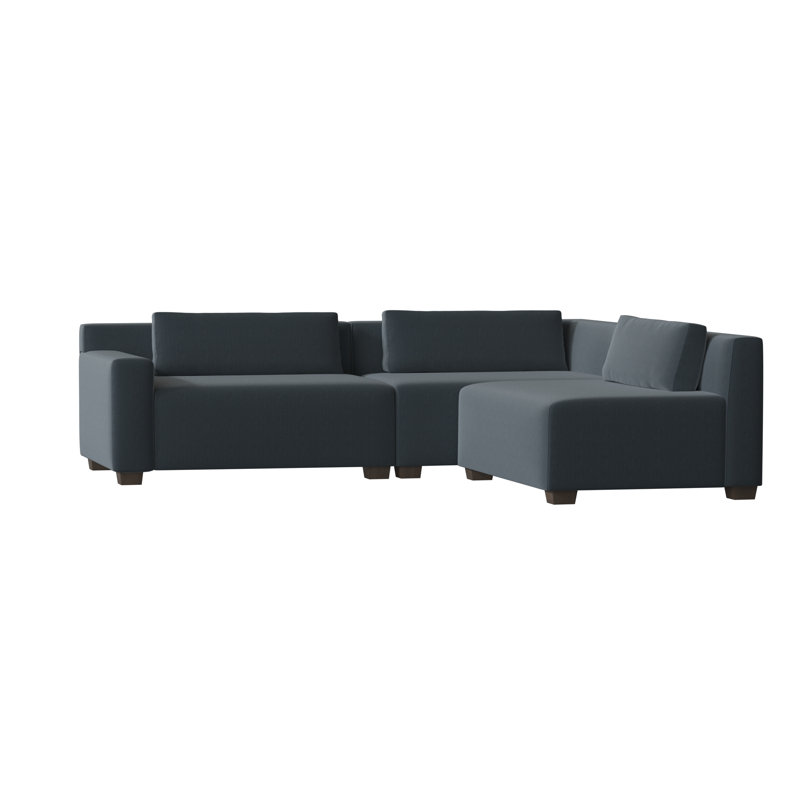 Alisa Upholstered L-Shaped Sectional Right Hand Facing, Sachi Deep Teal, Brown Mahogany