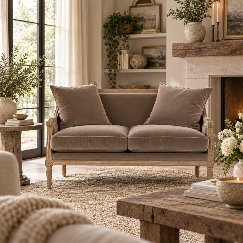 Bodil 48 " Velvet Loveseat, Brown Velvet, Limed Gray
