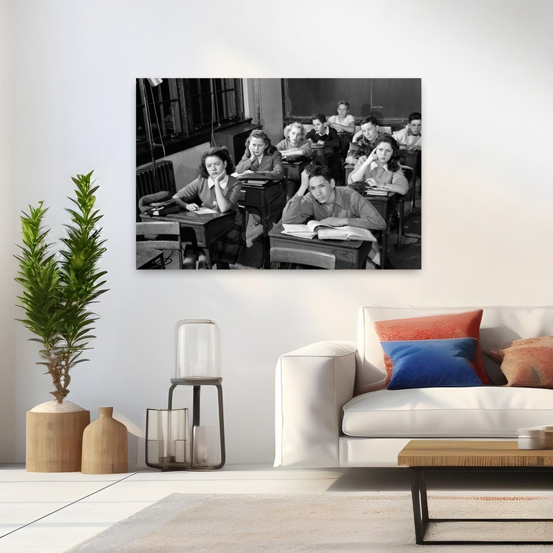 Art mural rétro rétro des années 1940, classe 1950, H 32 po x l 48 po