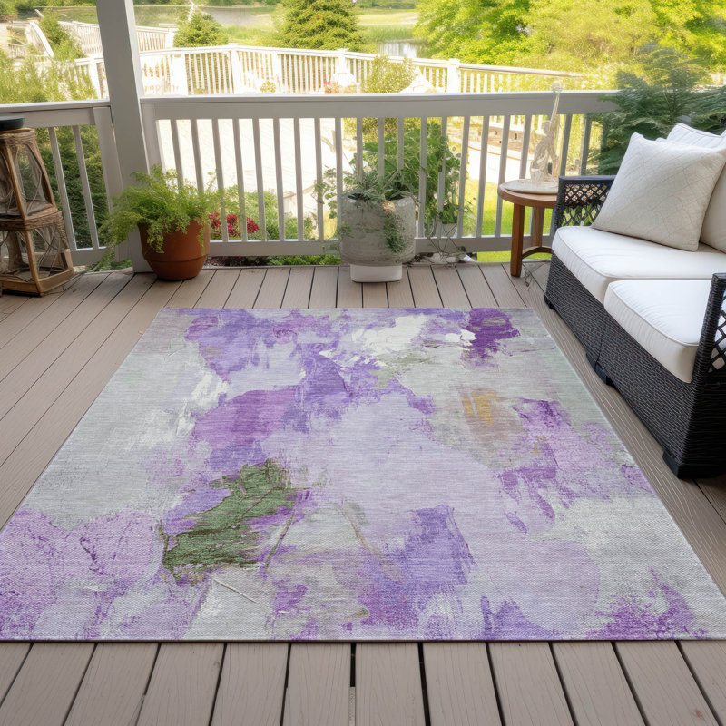 Tapis mauve lavable à la machine intérieur / extérieur Xhevrie, Rectangle 9 pi x 12 pi
