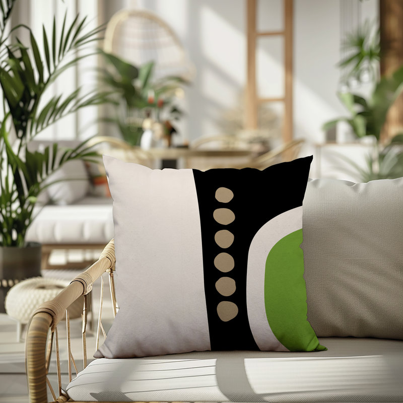 Oreiller carré réversible intérieur / extérieur Tobe Minimalist, H 15 po x l 15 po, Émeraude / noir / blanc cassé