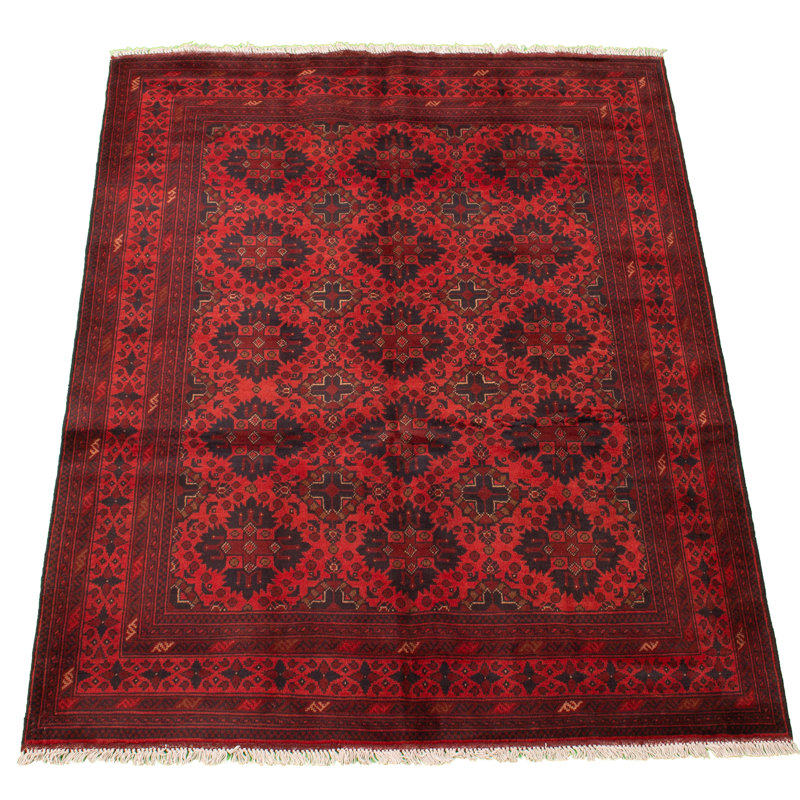 Tapis de zone one-of-kind-noué la 2010 rouge/noir 4 pi 11 po x 6 pi zone de laine 6 po Esari Turkman
