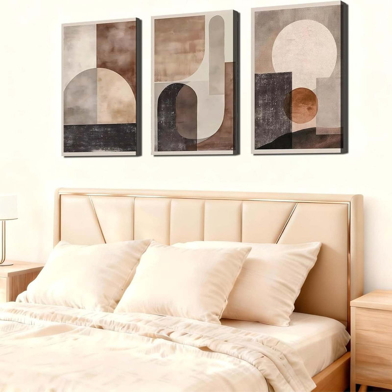 Wall Art Set of 3 - Neutral Geometric Abstract Decor, Brown & Beige Textured Prints for Living Room, Big Minimalist Wall Art 40x60 cm