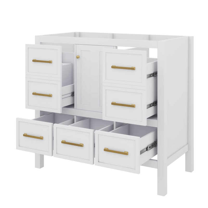 36 Inch Sinkless Bathroom Vanity, Stand-Alone Style Featuring 5 Drawers And Gentle-Close Doors, White