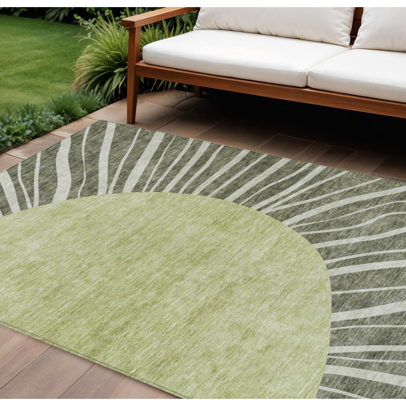 Tapis extérieur lavable abstrait vert olive et artichaut 8 pi x 10 pi