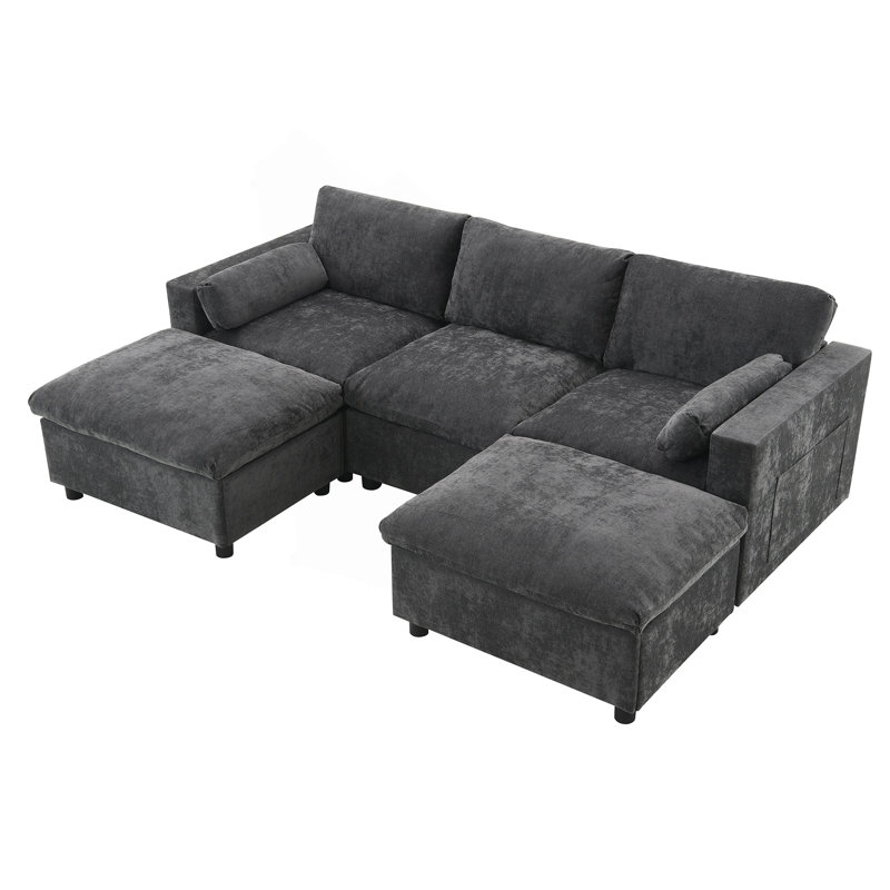 Canapé modulaire en U 86,5 po avec poches de rangement, 5 sièges, combinaison libre et 2 repose-pieds mobiles pour une vie moderne