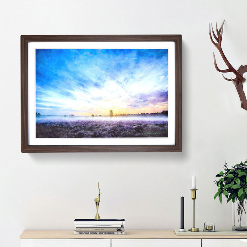 Field of Heather in the Netherlands - Picture Frame Graphic Art Print, 24cm H x 33cm W x 2cm D, Walnut Framed
