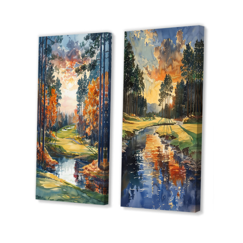 Ensemble de 2 pièces d'art mural Green Golf Autumn Golf Haven Country Club I, Ne s’applique pas, Toile tendue sur cadre