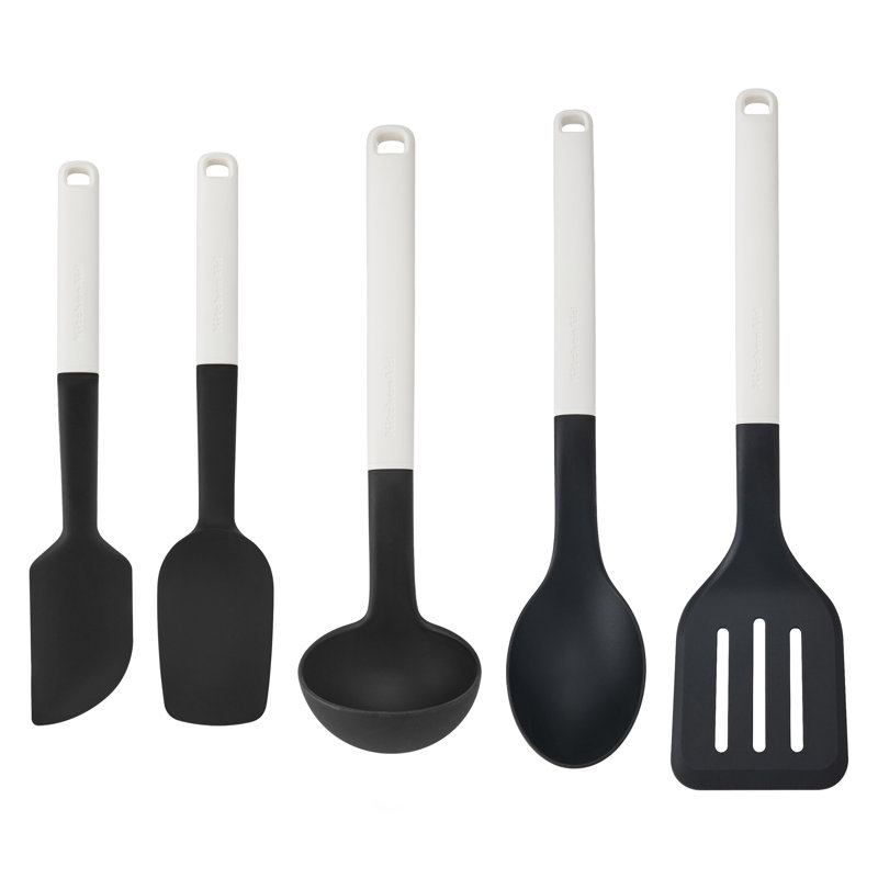 KitchenAid 5pc Utensil Set, Porcelain White, Heat Resistant Cooking Utensils, Non-Stick Safe with Durable Handles