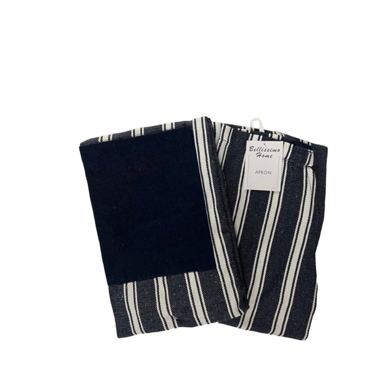 Striped Cotton Bib Apron, Navy