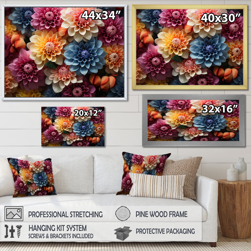 " Mums Field Vibrant ", 24" H x 32" W x 1" D, White Floater Framed
