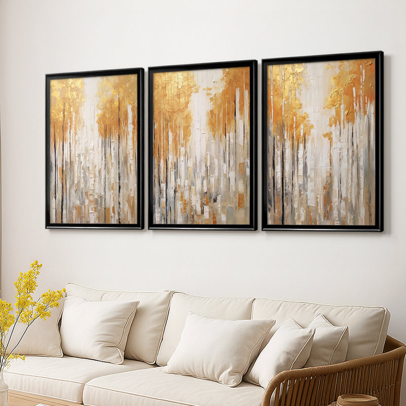ABSTRACT Series CMXLII - Toile tendue avec châssis sur mesure - 3 pièces, H 15 po x l 19 po