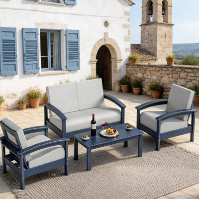 Hdpe All-weather 4-person Sofa Set & Coffee Table – Complete Outdoor Patio Conversation Set
