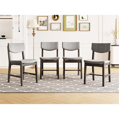 Chaise de salle à manger rustique 4 pièces - Structure en bois massif avec coussin en tissu gris, chaise d'appoint rembourrée pour cuisine, salle à manger, salon, espresso