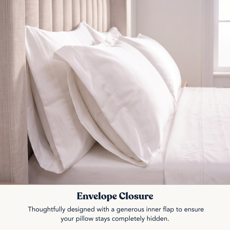 Delara GOTS-Certified Organic Cotton Sateen Pillowcase Set of 2, 400 Thread Count, Soft Long-Staple Cotton, King, White