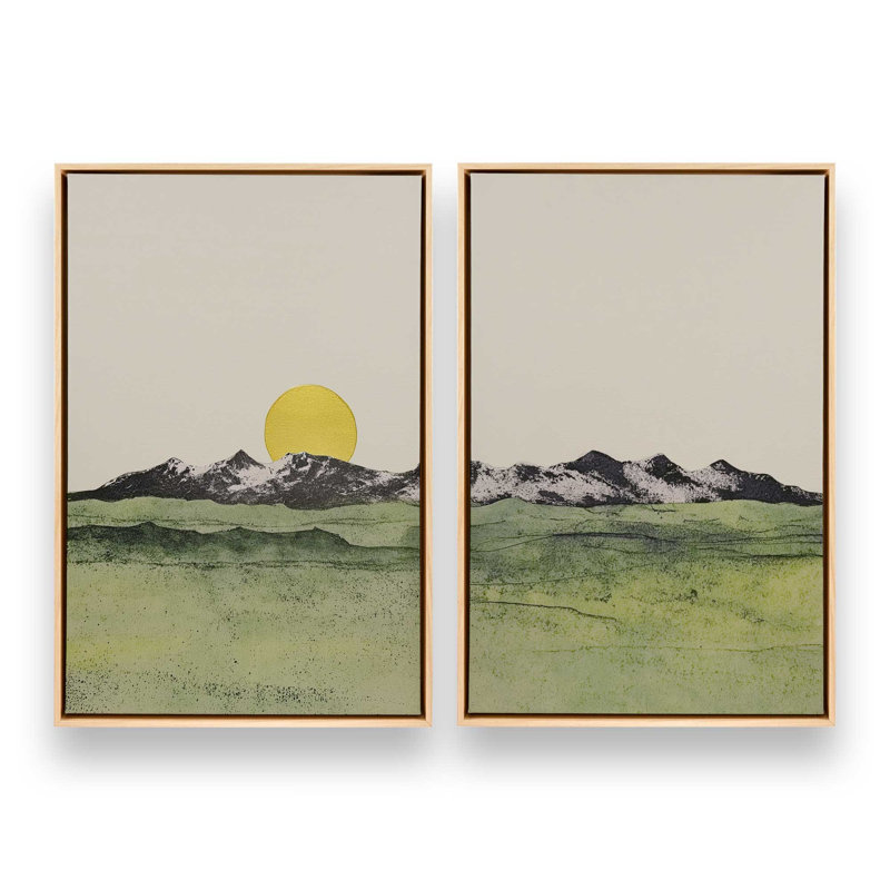 Ensemble de 2 impressions Whispering Valley Peaks, 18 po x 12 po, Cadre flottant en érable américain