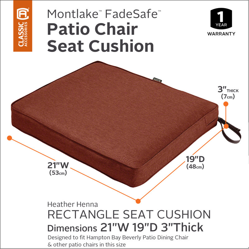 Pina Outdoor Dining Chair Seat Cushion, Heather Henna Red, 3" H x 21" W x 19" D