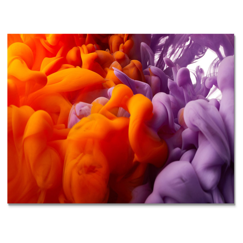 Encre orange et rose fluide, reproduction sur toile flottante, H 8 po x l 12 po x P 1 po, Toile tendue
