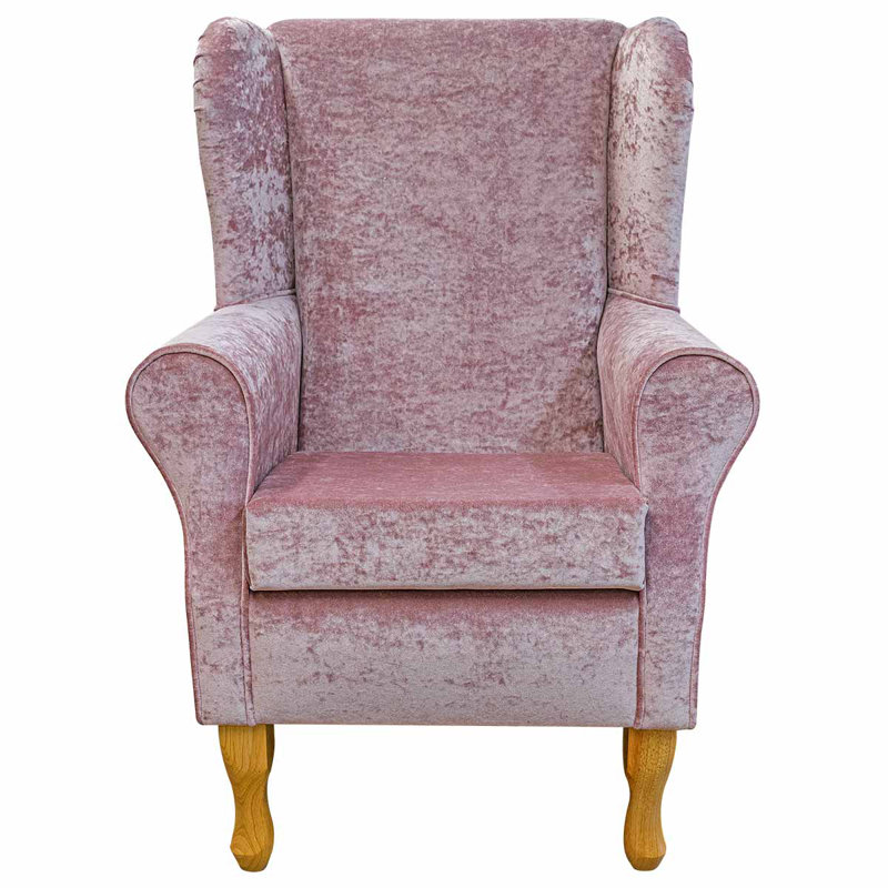 74cm Wide Tufted Velvet Wingback Chair, Light Pink