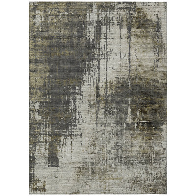 9' X 12' Taupe Beige And Olive Green Abstract Washable Indoor Outdoor Area Rug