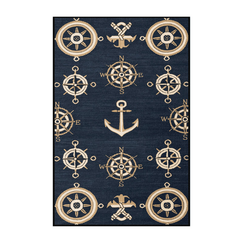 Washable Traditional Emblems Nautical Area Rug, Rectangle 2' x 3'