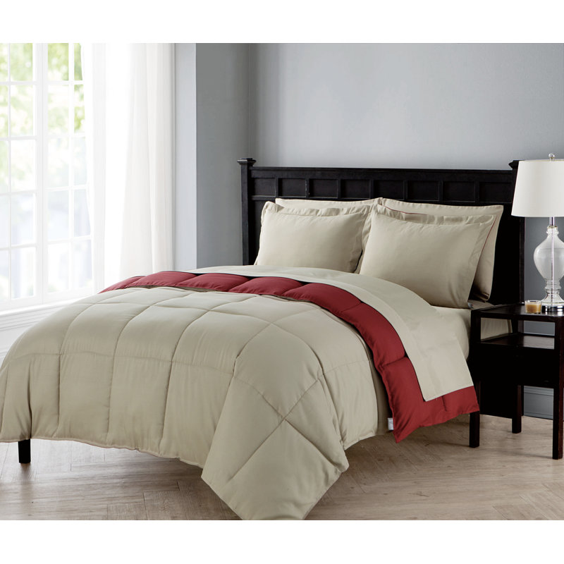 Lincoln Polyester Comforter, Full Comforter + 6 Additional Pieces, Red/Taupe