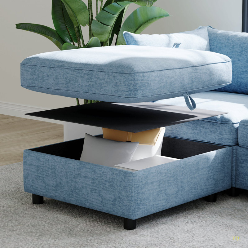 Couches, méridienne de style Mid-Century avec rangement pour petits espaces, salon, Bleu