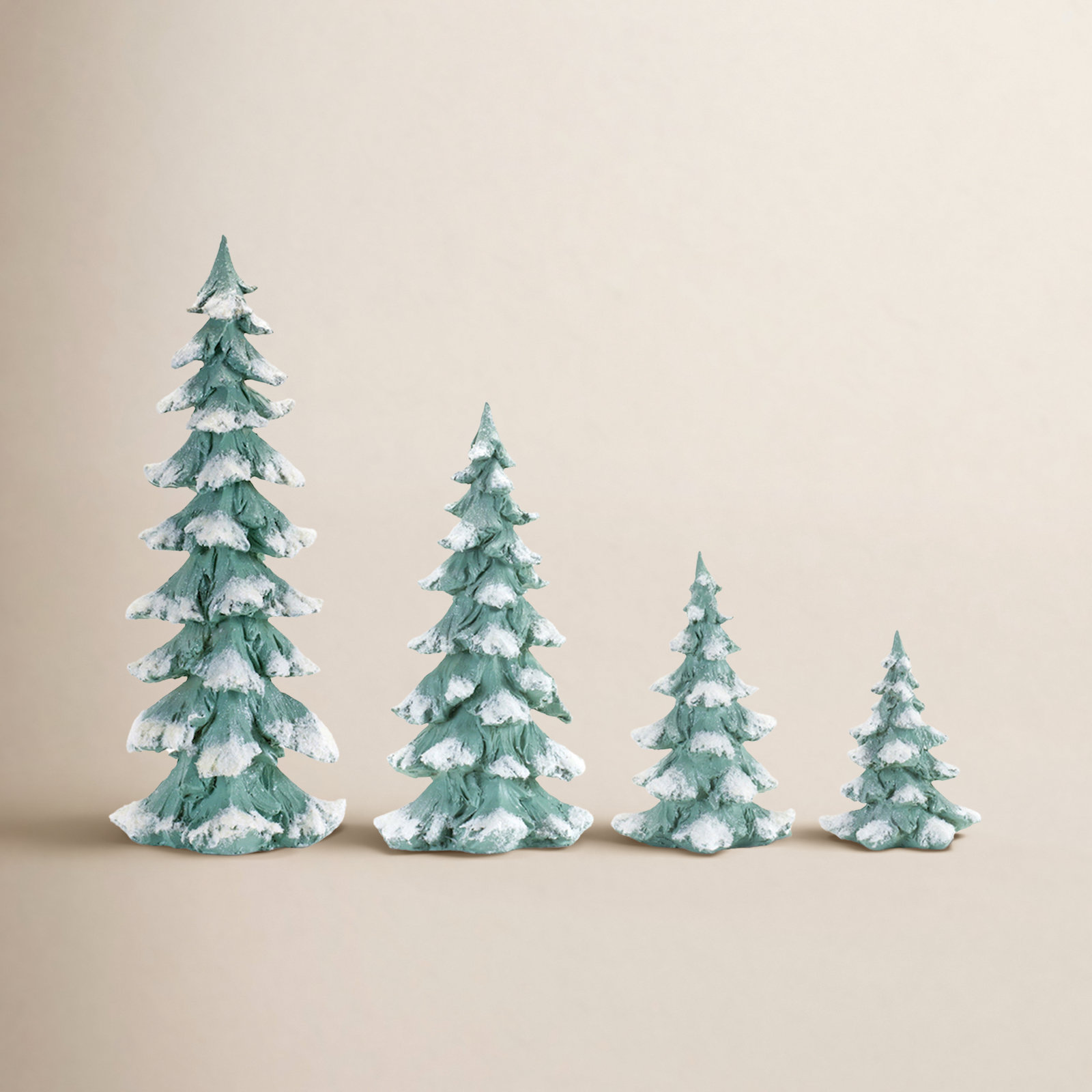 4-Piece Flocked White Pine Tabletop Tree Set