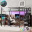 Lit mezzanine polyvalent en métal avec bureau en L, armoire et station de recharge USB pour les chambres modernes-417291311