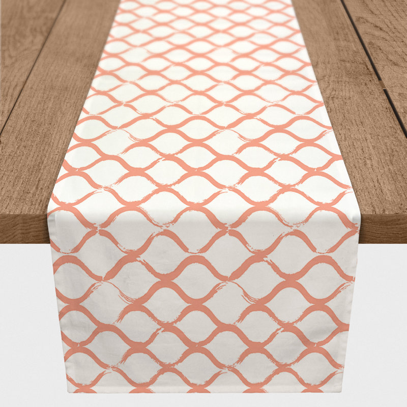 Fishnet Navy Table Runner, 90" x 16", Orange, 18