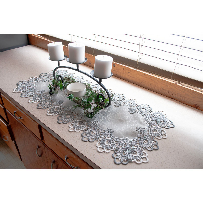 Icenhour Sliver Lace Table Runner, 36" x 16"