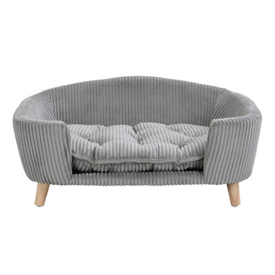 Structure de lit pour chien surélevée pour petit chien, lit en velours côtelé avec pieds en bois d'hévéa et mousse de soutien, assemblage facile