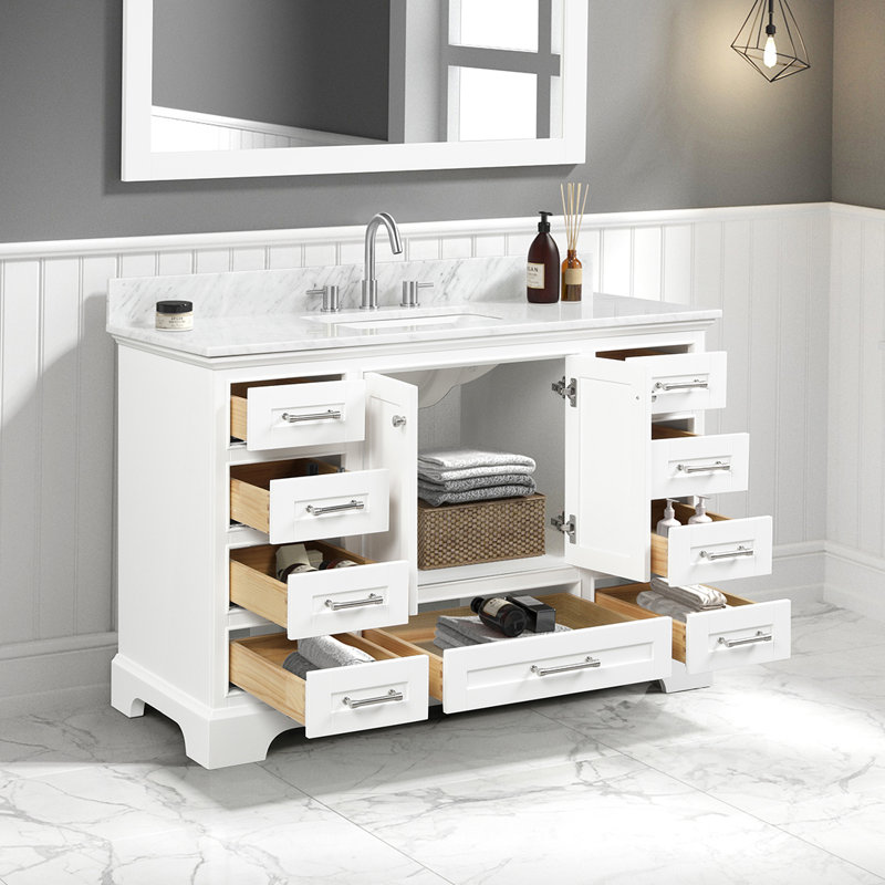 Barrville 49'' Single Bathroom Vanity with Carrara Marble Top, White