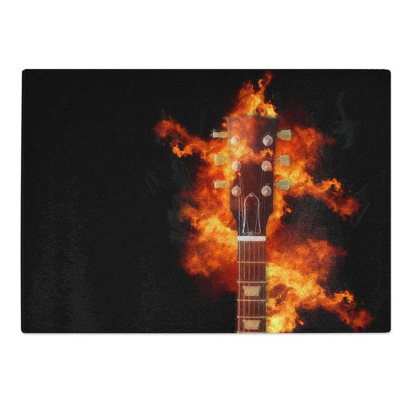 Glass Guitar On Fire in Abstract Chopping Board, 39 cm W x 28.5 cm L