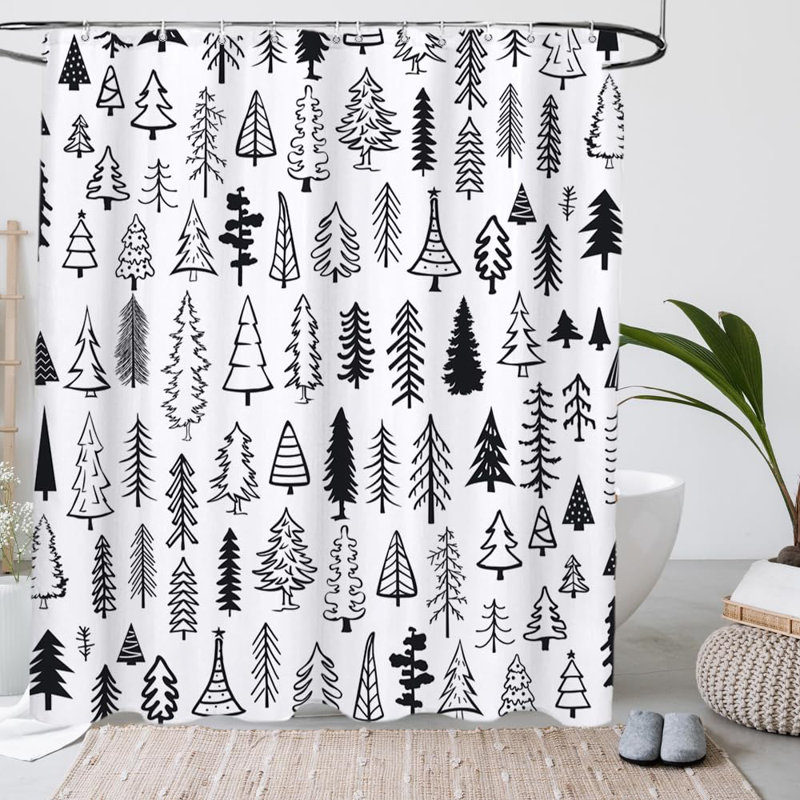 Black and White Christmas Tree Fabric Shower Curtain