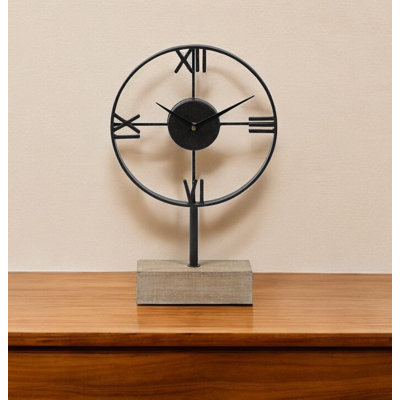Black Metal Wood Desk Table Clock With Open Metal Frame