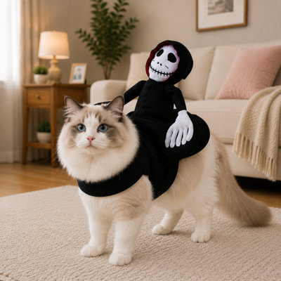 Halloween Ghost Rider Dog Costume, Funny Skeleton Reaper Riding Doll Pet Cosplay Outfit, Spooky Grim Reaper Horseback Style Party Clothes for Medium Large Dogs