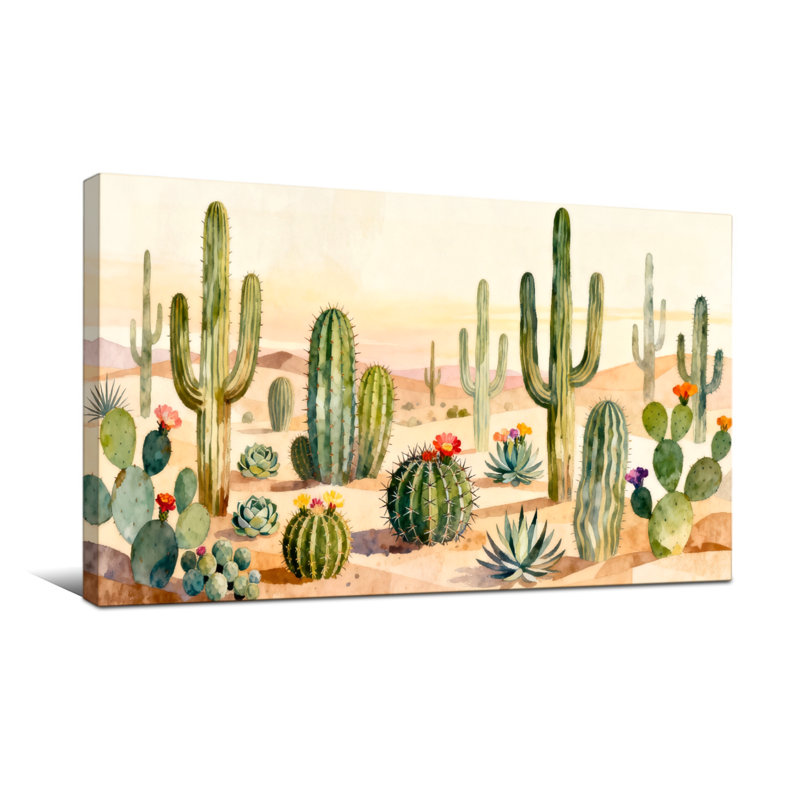 «Plants & Flowers Desert Cactus Landscape», reproduction d'art à l'aquarelle, H 28 po x l 58 po