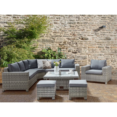 Outdoor Natalino Solid Wood 9 - Person Seating Group with Cushions