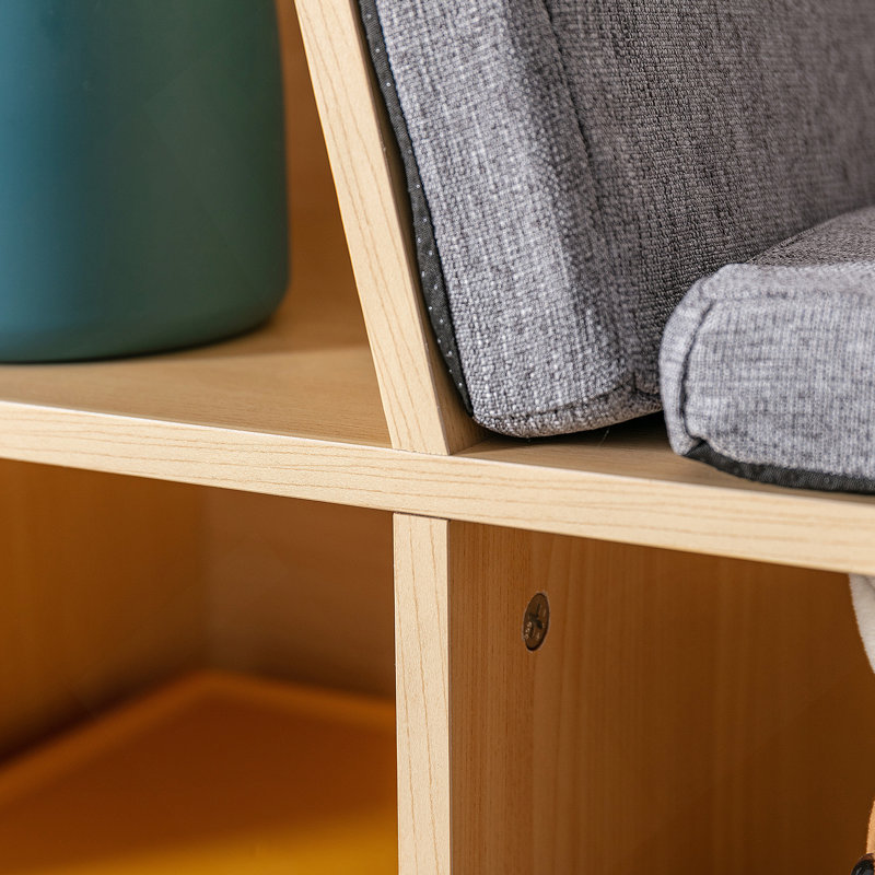 Bibliothèque pour 6 enfants avec coin lecture et coussin, rangement polyvalent pour chambre à coucher, Naturel