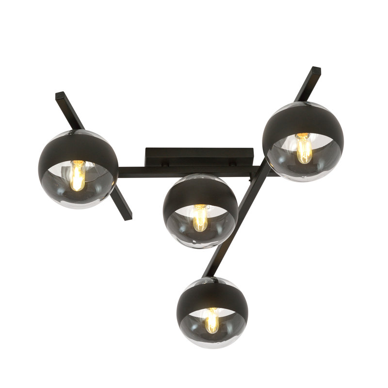 Riceboro Glass Flush Mount, Transparent/Black, 17cm H x 70cm W x 4cm D
