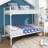 Over Bunk Bed With Metal Frame And Ladderspace-Saving Design,