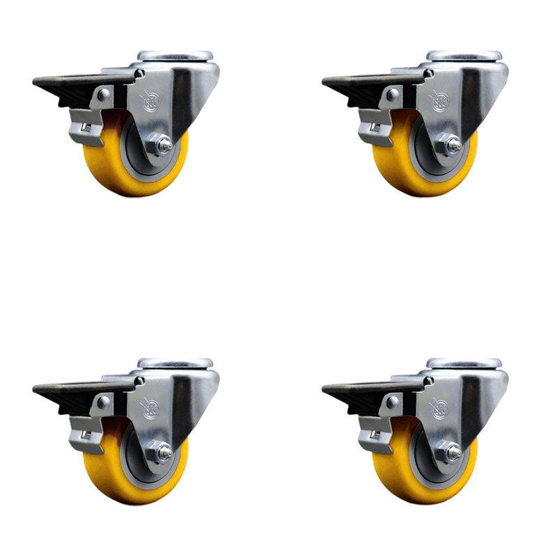 Ensemble de roulettes à trou pivotant en poly 3 pouces avec roulettes pivotantes jaunes