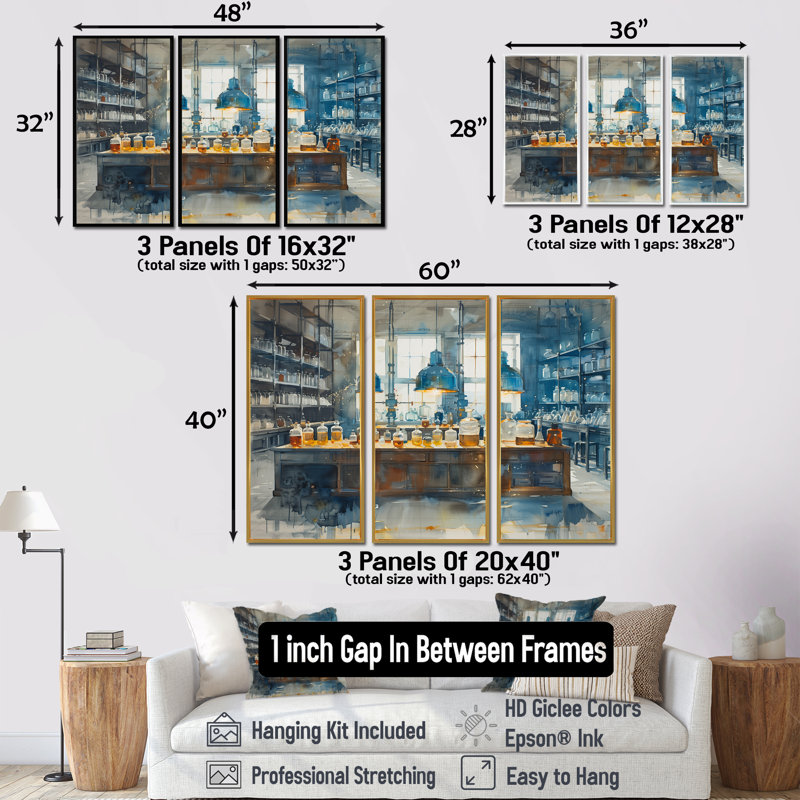 Ensemble de salon art mural bleu et jaune, H 40 po x l 60 po x P 1 po, Toile avec cadre flottant noir